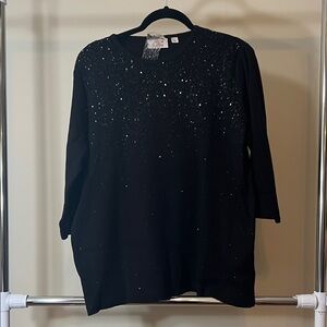 Quacker Factory Black Sequin Long Sleeve Top
